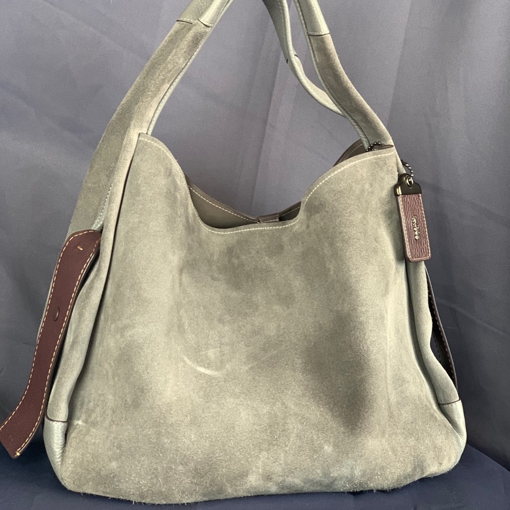 Coach Bandit Hobo 39 Gray Suede/Mahogany Leather
